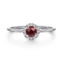 New Gabriel & Co. Promise Ring - 14K White Gold Garnet and Diamond Halo Ring