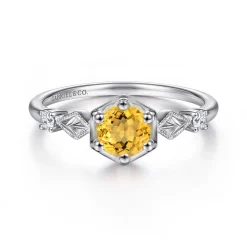 Discount Gabriel & Co. Promise Ring - 14K White Gold Hexagonal Citrine Diamond Promise Ring