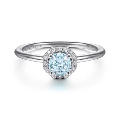 Outlet Gabriel & Co. Promise Ring - 14K White Gold Octagonal Halo Aquamarine and Diamond Promise Ring