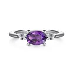 Sale Gabriel & Co. Promise Ring - 14K White Gold Oval Amethyst and Diamond Promise Ring