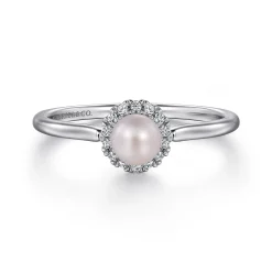 Outlet Gabriel & Co. Promise Ring - 14K White Gold Pearl with Diamond Halo Promise Ring