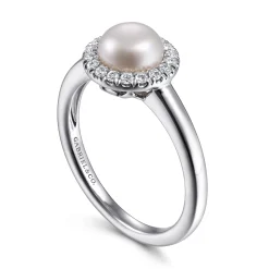Outlet Gabriel & Co. Promise Ring - 14K White Gold Pearl and Diamond Halo Promise Ring