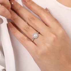 Outlet Gabriel & Co. Promise Ring - 14K White Gold Pearl and Diamond Halo Promise Ring