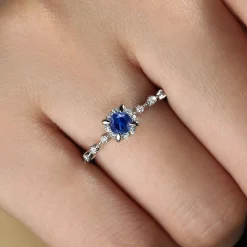 New Gabriel & Co. Promise Ring - 14K White Gold Round Sapphire and Diamond Halo Promise Ring