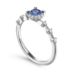New Gabriel & Co. Promise Ring - 14K White Gold Round Sapphire and Diamond Halo Promise Ring