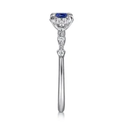 New Gabriel & Co. Promise Ring - 14K White Gold Round Sapphire and Diamond Halo Promise Ring