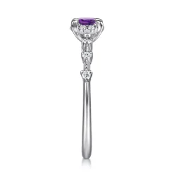 Gabriel & Co. Promise Ring - 14K White Gold Round Amethyst and Diamond Halo Promise Ring