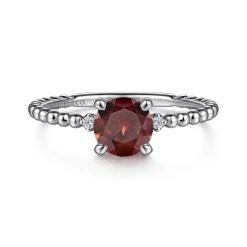 Sale Gabriel & Co. Promise Ring - 14K White Gold Round Garnet and Diamond Bujukan Promise Ring