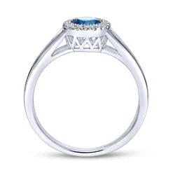 New Gabriel & Co. Promise Ring - 14K White Gold Round Blue Topaz and Diamond Halo Promise Ring