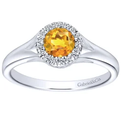 Gabriel & Co. Promise Ring - 14K White Gold Round Halo Citrine and Diamond Promise Ring