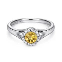 Gabriel & Co. Promise Ring - 14K White Gold Round Halo Citrine and Diamond Promise Ring
