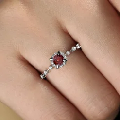Online Gabriel & Co. Promise Ring - 14K White Gold Round Garnet and Diamond Halo Promise Ring