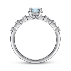 New Gabriel & Co. Promise Ring - 14K White Gold Round Aquamarine and Diamond Halo Promise Ring