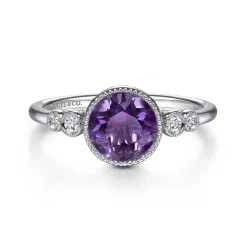 Hot Gabriel & Co. Promise Ring - 14K White Gold Round Bezel Set Amethyst and Diamond Promise Ring