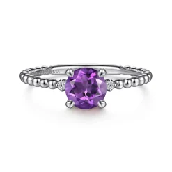 Sale Gabriel & Co. Promise Ring - 14K White Gold Round Amethyst and Diamond Bujukan Promise Ring