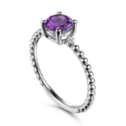 Sale Gabriel & Co. Promise Ring - 14K White Gold Round Amethyst and Diamond Bujukan Promise Ring