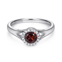 Sale Gabriel & Co. Promise Ring - 14K White Gold Round Garnet and Diamond Halo Promise Ring