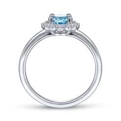 Hot Gabriel & Co. Promise Ring - 14K White Gold Round Blue Topaz and Diamond Halo Promise Ring