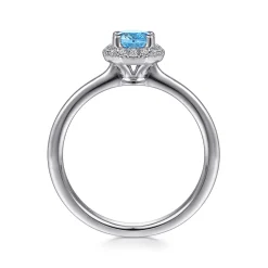 Discount Gabriel & Co. Promise Ring - 14K White Gold Round Blue Topaz and Hexagon Diamond Halo Promise Ring