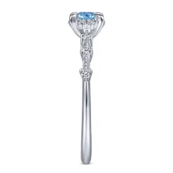 Outlet Gabriel & Co. Promise Ring - 14K White Gold Round Blue Topaz and Diamond Halo Promise Ring