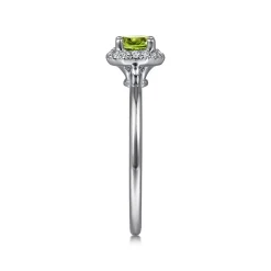 Discount Gabriel & Co. Promise Ring - 14K White Gold Round Peridot and Hexagon Diamond Halo Promise Ring