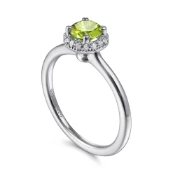 Discount Gabriel & Co. Promise Ring - 14K White Gold Round Peridot and Hexagon Diamond Halo Promise Ring