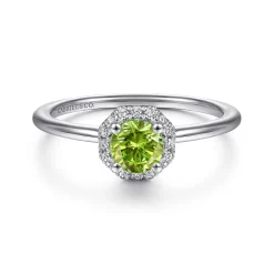 Discount Gabriel & Co. Promise Ring - 14K White Gold Round Peridot and Hexagon Diamond Halo Promise Ring