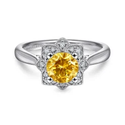 Discount Gabriel & Co. Promise Ring - 14K White Gold Vintage Halo Citrine and Diamond Promise Ring