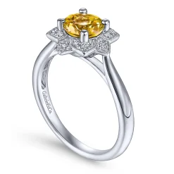 Discount Gabriel & Co. Promise Ring - 14K White Gold Vintage Halo Citrine and Diamond Promise Ring
