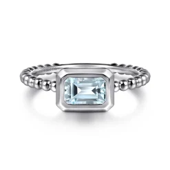 Hot Gabriel & Co. Promise Ring - 14K White Plain Gold Bujukan And Aquamarine Stackable Promise Ring