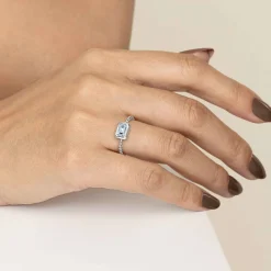 Hot Gabriel & Co. Promise Ring - 14K White Plain Gold Bujukan And Aquamarine Stackable Promise Ring