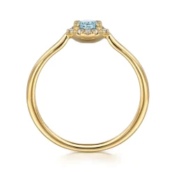 Hot Gabriel & Co. Promise Ring - 14K Yellow Gold Aquamarine and Diamond Halo Promise Ring