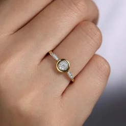 Outlet Gabriel & Co. Promise Ring - 14K Yellow Gold Bezel Set Cluster Diamond Center and Diamond Accent Promise Ring