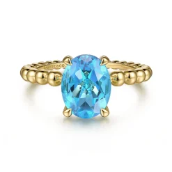 Hot Gabriel & Co. Promise Ring - 14K Yellow Gold Bujukan Oval Swiss Blue Topaz Bujukan Promise Ring