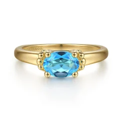 Gabriel & Co. Promise Ring - 14K Yellow Gold Bujukan Oval Swiss Blue Topaz Bujukan Promise Ring