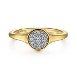 Gabriel & Co. Promise Ring - 14K Yellow Gold Cluster Pave Diamond Signet Promise Ring
