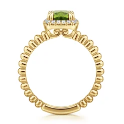 Online Gabriel & Co. Promise Ring - 14K Yellow Gold Cushion Cut Peridot and Diamond Halo Promise Ring