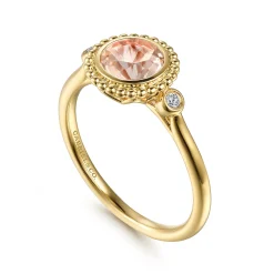 Gabriel & Co. Promise Ring - 14K Yellow Gold Diamond and Morganite Bujukan Promise Ring