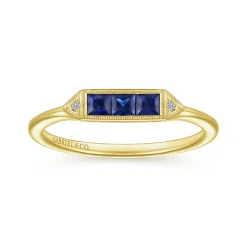 Sale Gabriel & Co. Promise Ring - 14K Yellow Gold Diamond and Trio Princess Cut Sapphire Promise Ring