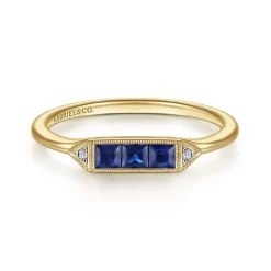 Sale Gabriel & Co. Promise Ring - 14K Yellow Gold Diamond and Trio Princess Cut Sapphire Promise Ring
