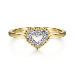 New Gabriel & Co. Promise Ring - 14K Yellow Gold Diamond Pave Open Heart Promise Ring