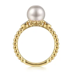 Best Gabriel & Co. Promise Ring - 14K Yellow Gold Diamond and Pearl Bujukan Promise Ring