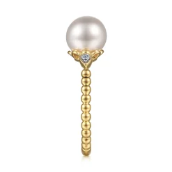 Best Gabriel & Co. Promise Ring - 14K Yellow Gold Diamond and Pearl Bujukan Promise Ring