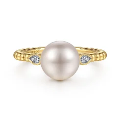 Best Gabriel & Co. Promise Ring - 14K Yellow Gold Diamond and Pearl Bujukan Promise Ring