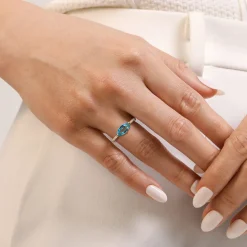 Hot Gabriel & Co. Promise Ring - 14K Yellow Gold East West Marquise Blue Topaz and Diamond Promise Ring