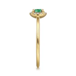 Best Gabriel & Co. Promise Ring - 14K Yellow Gold Emerald and Diamond Halo Promise Ring