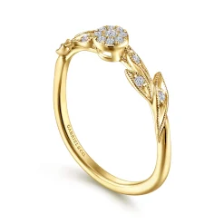 New Gabriel & Co. Promise Ring - 14K Yellow Gold Floral Diamond Stackable Promise Ring