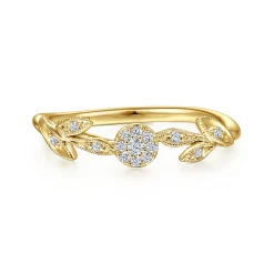 New Gabriel & Co. Promise Ring - 14K Yellow Gold Floral Diamond Stackable Promise Ring