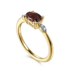 Gabriel & Co. Promise Ring - 14K Yellow Gold Oval Garnet and Diamond Promise Ring