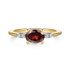 Gabriel & Co. Promise Ring - 14K Yellow Gold Oval Garnet and Diamond Promise Ring